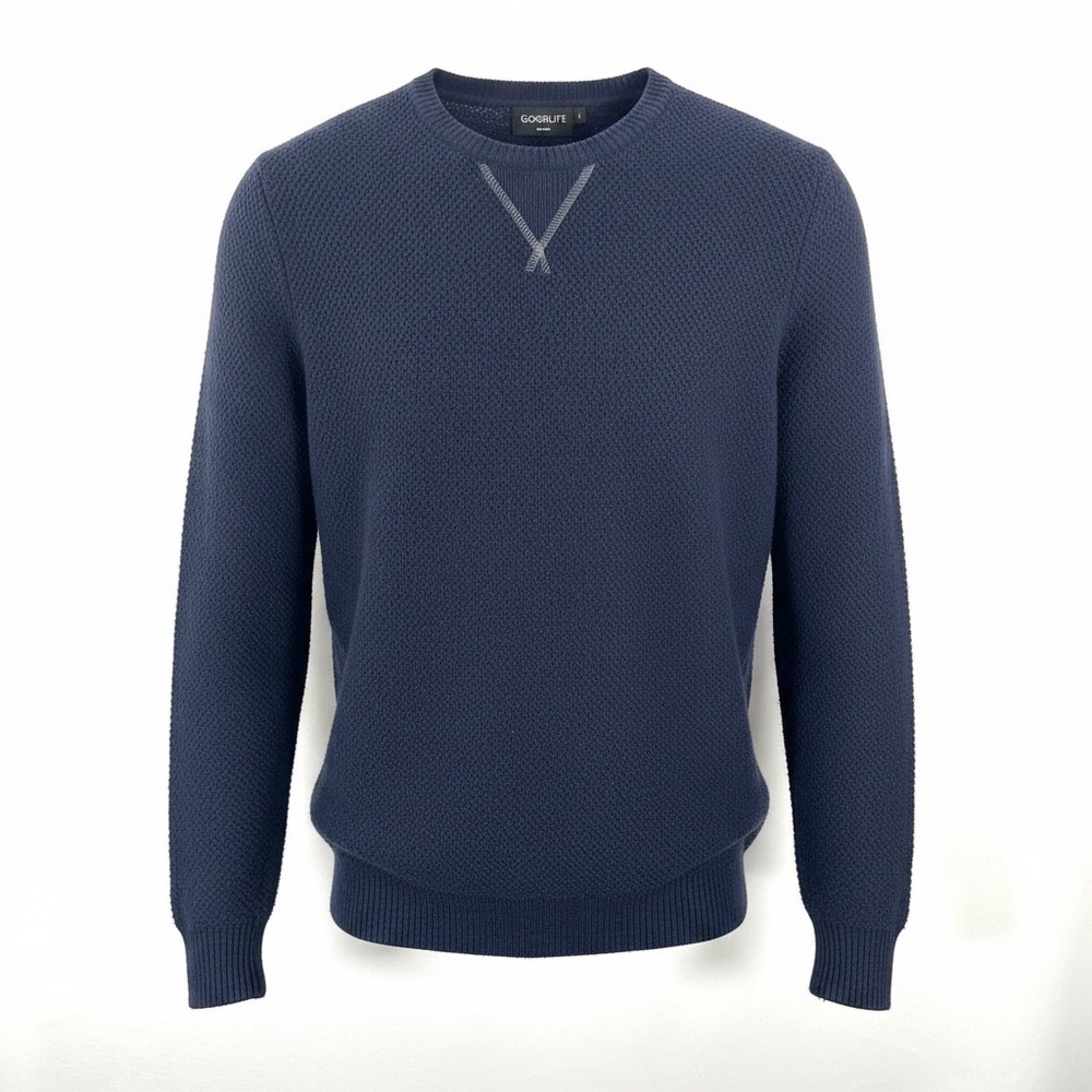 Goodlife Sweater sz M Navy Alpaca Cotton Blend Textured Knit Crew Neck preppy